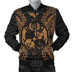 Tonga Polynesian Mens Bomber Jacket Map Gold