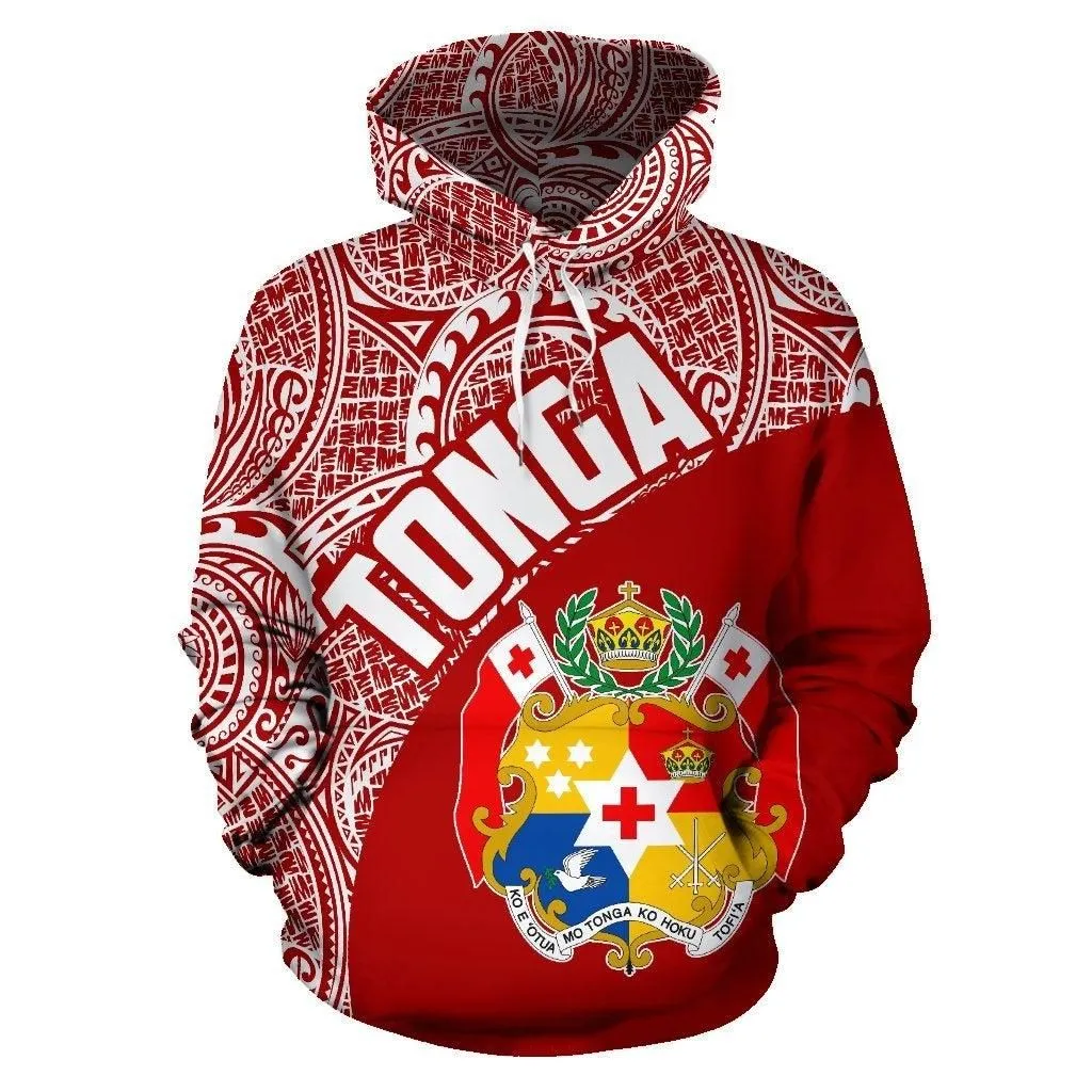 Tonga Hoodie - Tonga Coat Of Arms Polynesian Tattoo Red White