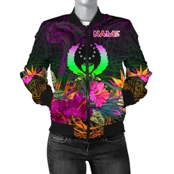 Pohnpei Personalised Women's Bomber Jacket - Summer Hibiscus - BN15