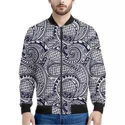 Blue Maori Polynesian Tribal Print Mens Bomber Jacket