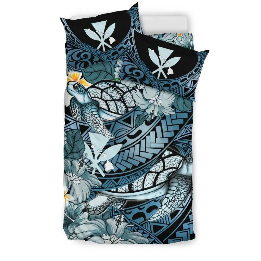 FamilyGater Bedding Set - Cover and Pillow Cases Kanaka Maoli (Hawaiian) - Waves Polynesian Turtle Hibiscus (Blue) A24