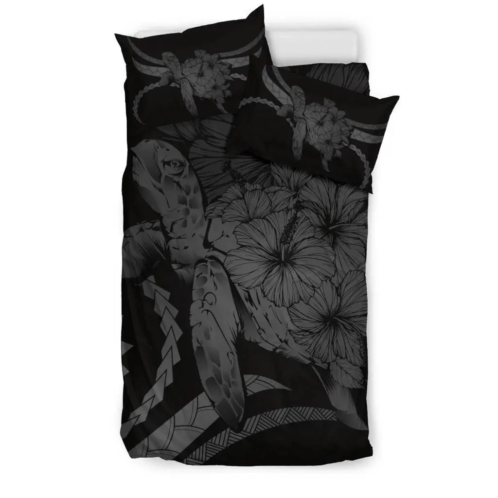 FamilyGater Bedding Set - Cover and Pillow Cases Hawaiian - Hawaii Turtle Hibiscus Polynesian Vintage - Gray - AH - J4