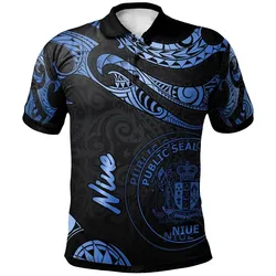 Niue Polynesian Polo Shirt - Poly Tattoo Blue Version