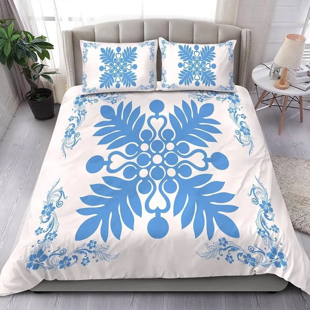 Alohawaii Home Set - Hawaiian Quilt Maui Plant And Hibiscus Pattern Bedding Set - Pastel White - AH J8