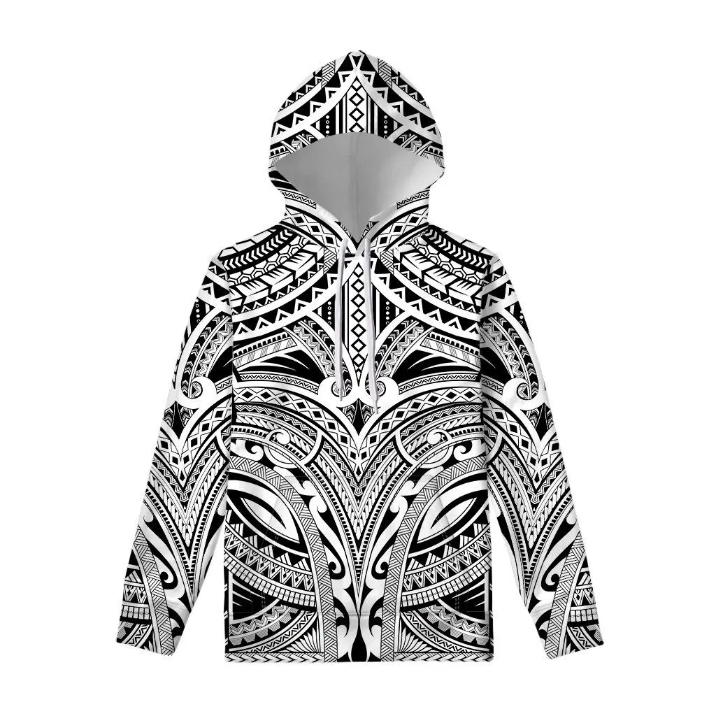 Tribal Maori Polynesian Tattoo Print Pullover Hoodie
