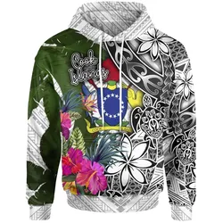 Alohawaii Clothing - Hoodie Cook Islands White - Turtle Plumeria Banana Leaf - BN11