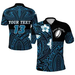 (Custom Personalised) Polynesian Rugby Polo Shirt Love Blue - Custom Text and Number