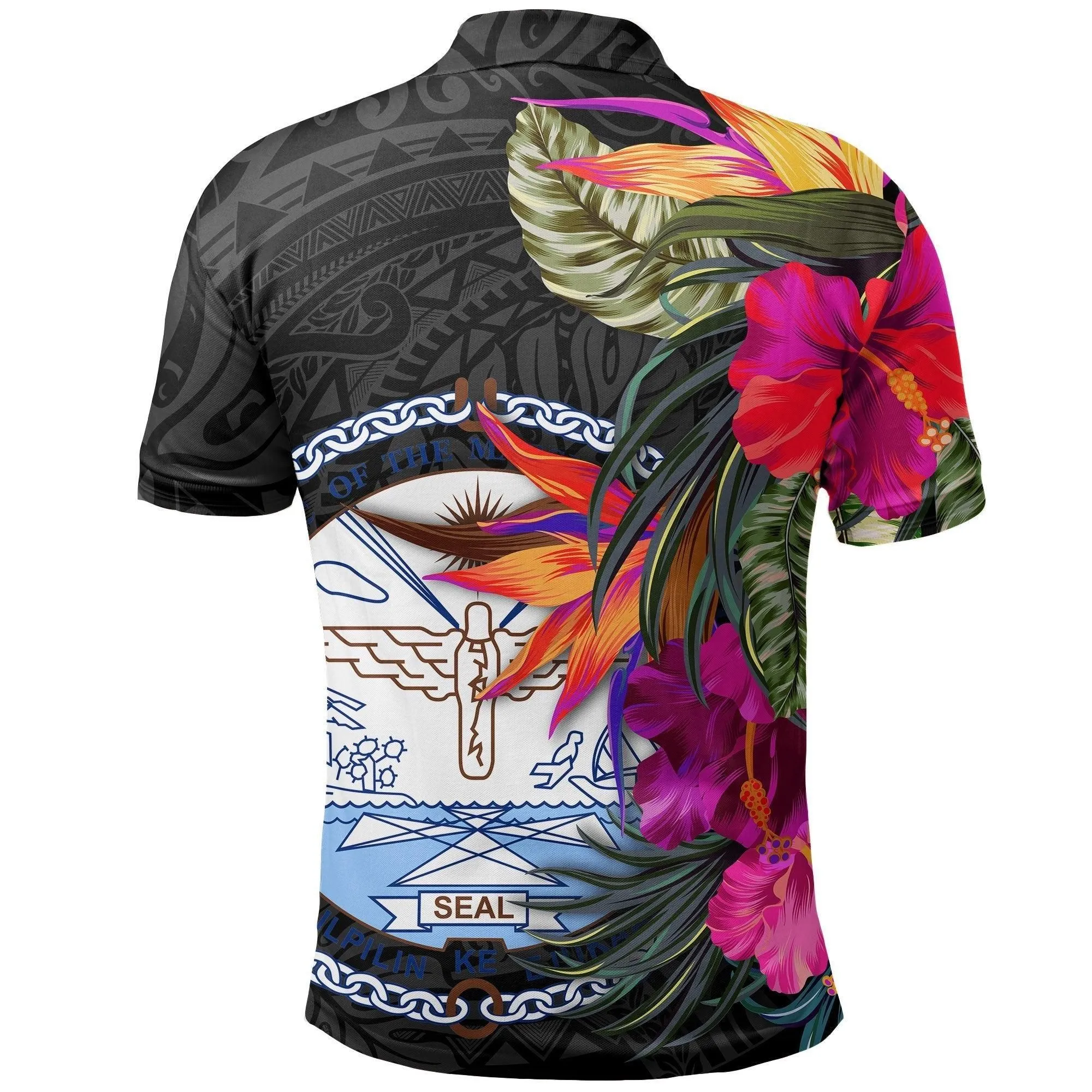 Marshall Islands Polo Shirt - Hibiscus Polynesian Pattern