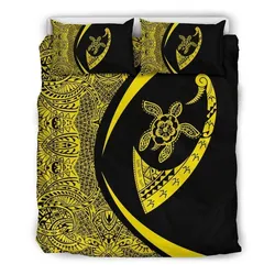 FamilyGater Bedding Set - Cover and Pillow Cases Hawaiian Turtle Fish Hook Hibiscus Polynesian - Circle Style Yellow - AH - J5