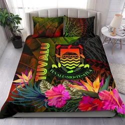 Alohawaii Bedding Set - Cover and Pillow Cases Tuvalu Polynesian -  Hibiscus and Banana Leaves - BN15