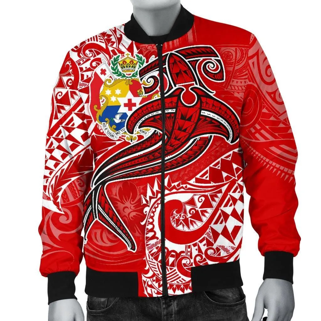 FamilyGaterJacket - Bomber Jacket Tonga - Red Shark Polynesian Tattoo - BN18
