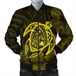 Hawaiian Map Turtle Kanaka Hibiscus Polynesian Bomber Jacket - Yellow - AH