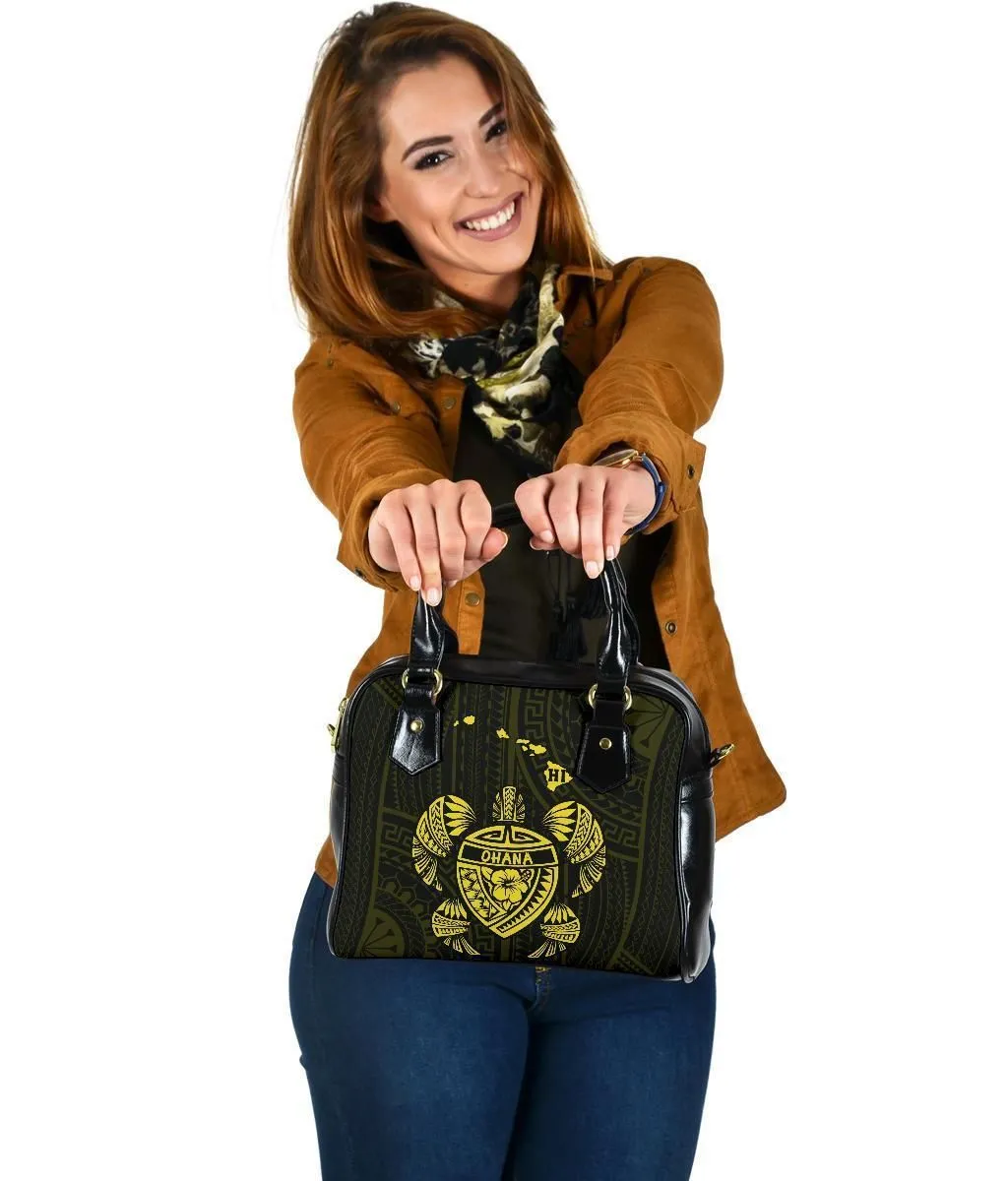 Hawaii Kakau Polynesian Ohana Turtle Map Shoulder Handbag - Yellow