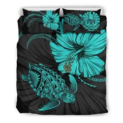 FamilyGater Bedding Set - Cover and Pillow Cases Tahiti Turtle Acacia Hibiscus Poly J9