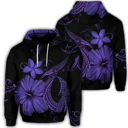 Hawaiian Fish Hook Hibiscus Plumeria Polynesian Hoodie - Purple