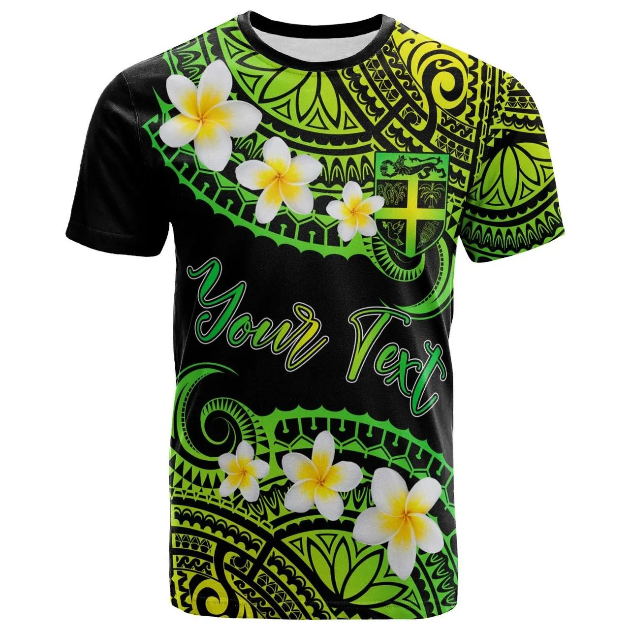 Fiji Custom Personalised T-Shirt - Plumeria Polynesian Vibe Green
