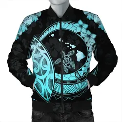 Alohawaii Jacket - Hawaii Turtle Hibiscus Map Polynesian Bomber Jacket Turquoise - AH - JR