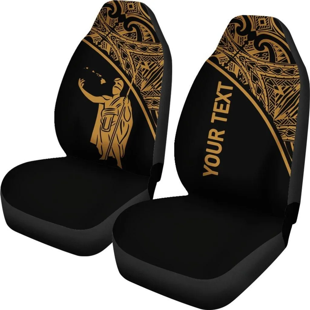 Hawaii Personalised Custom Car Seat Covers - Kamehameha King Polynesian Curve Gold
