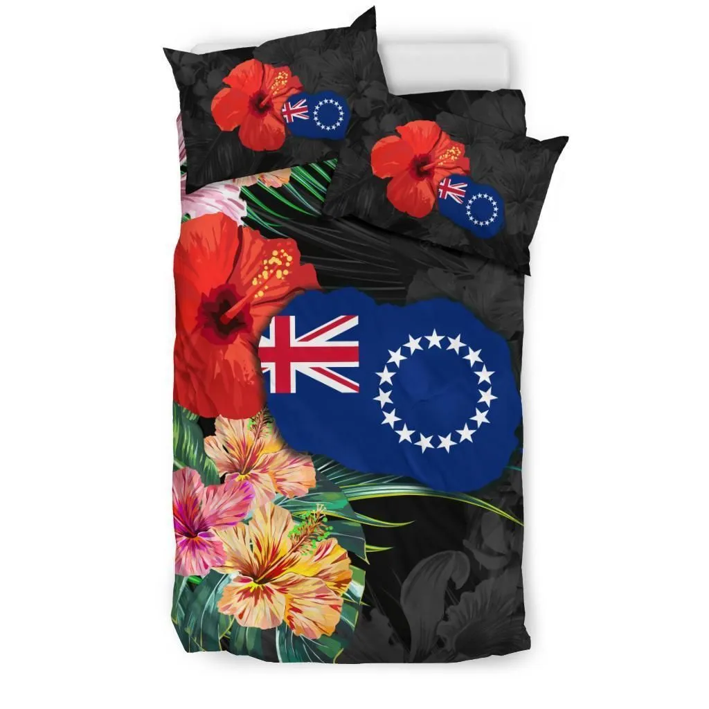 Cook Islands Map - Hibiscus Bedding Set