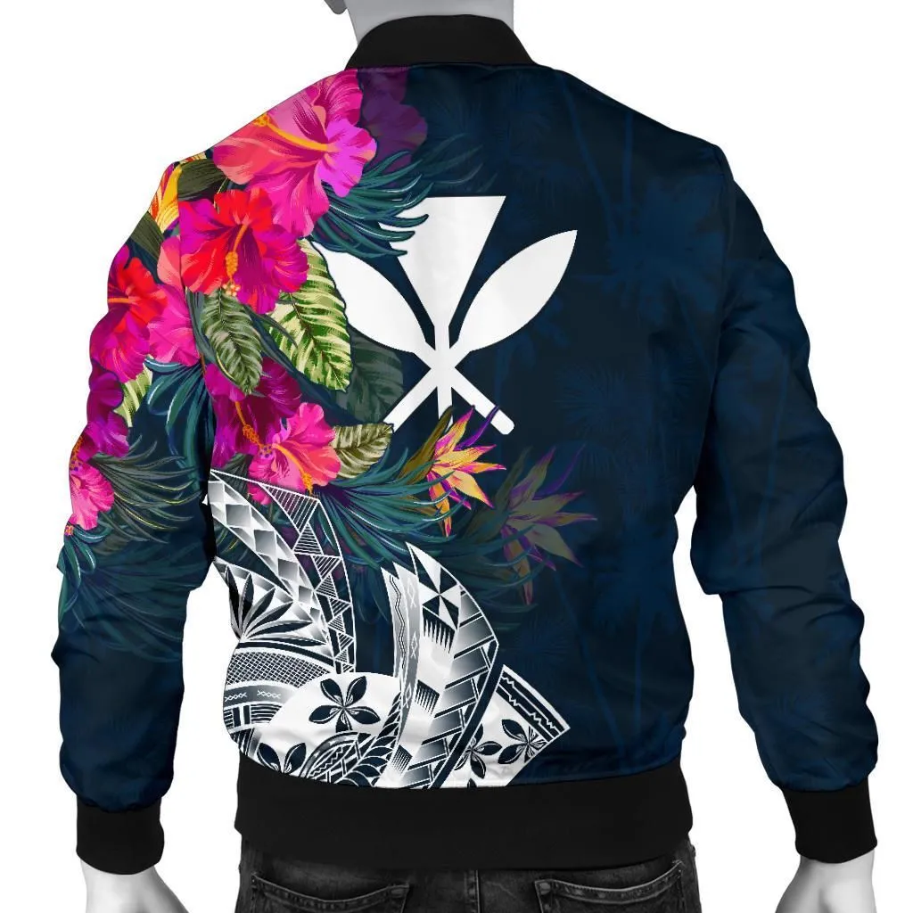 Hawaii Men's Bomber Jacket - Polynesian Hibiscus with Summer Vibes - BN15