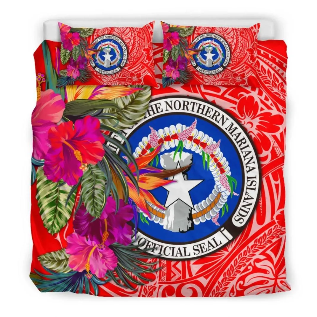 Northern Mariana Islands Bedding Set - Saipan Hibiscus Polynesian Pattern Red Version