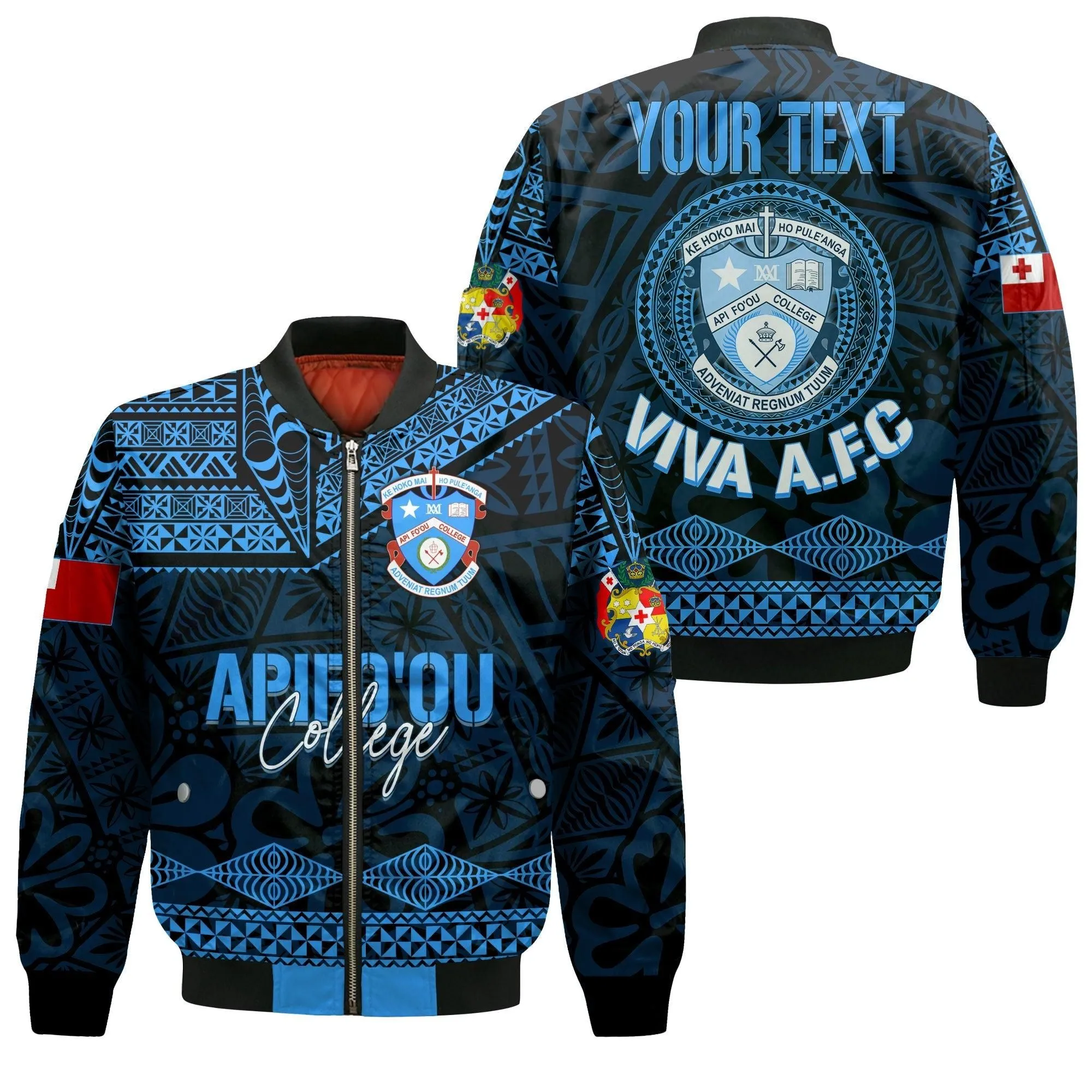 Personalised Tonga Apifoou College Bomber Jacket Viva AFC - Black LT7