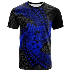 Polynesian Hawaii Custom Personalised T shirt Blue - Spiral Pattern Hibiscus