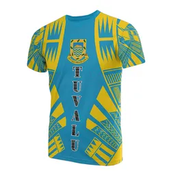 Tuvalu T shirt - Tuvalu Coat Of Arms Polynesian Tattoo Blue Style