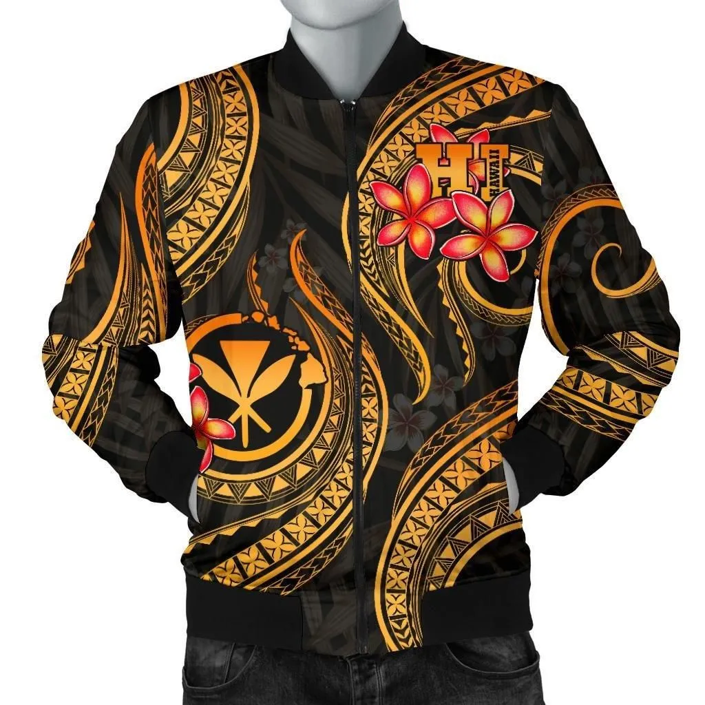 Alohawaii Jacket - Bomber Jacket Polynesian Hawaii - Gold Plumeria - BN11