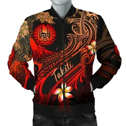 Tahiti Polynesian Mens Bomber Jacket - Plumeria Flowers and Waves