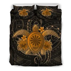 FamilyGater Bedding Set - Cover and Pillow Cases Hawaii Turtle Hibiscus Polynesian - Full Style - Gold - AH J4