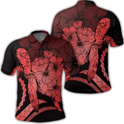 Hawaiian - Hawaii Turtle Hibiscus Polynesian Vintage Polo Shirt - Red - AH