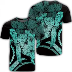 Hawaiian - Hawaii Turtle Hibiscus Polynesian Vintage T-Shirt - Turquoise - AH