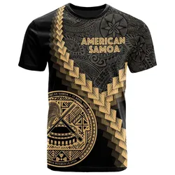American Samoa T-Shirt - American Samoa Coat Of Arms With Polynesian Tattoo Gold