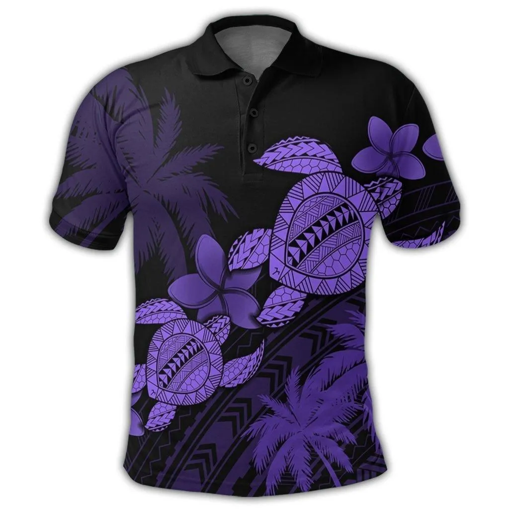 Hawaii Turtle Plumeria Coconut Tree Polynesian Polo Shirt - Purple