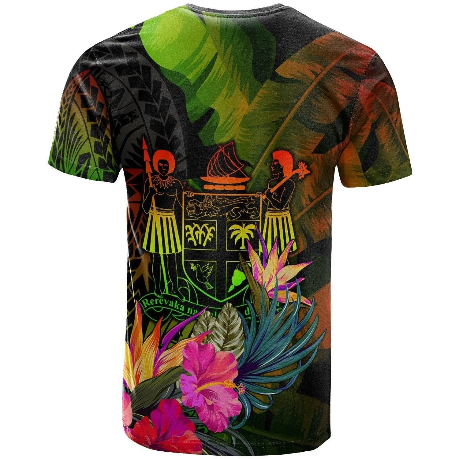 Fiji Polynesian Personalised T-Shirt -Hibiscus and Banana Leaves