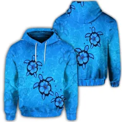 Alohawaii Hoodie - Hawaiian Turtle Swim In The OCean With Hibiscus Polynesian Hoodie - AH - JR