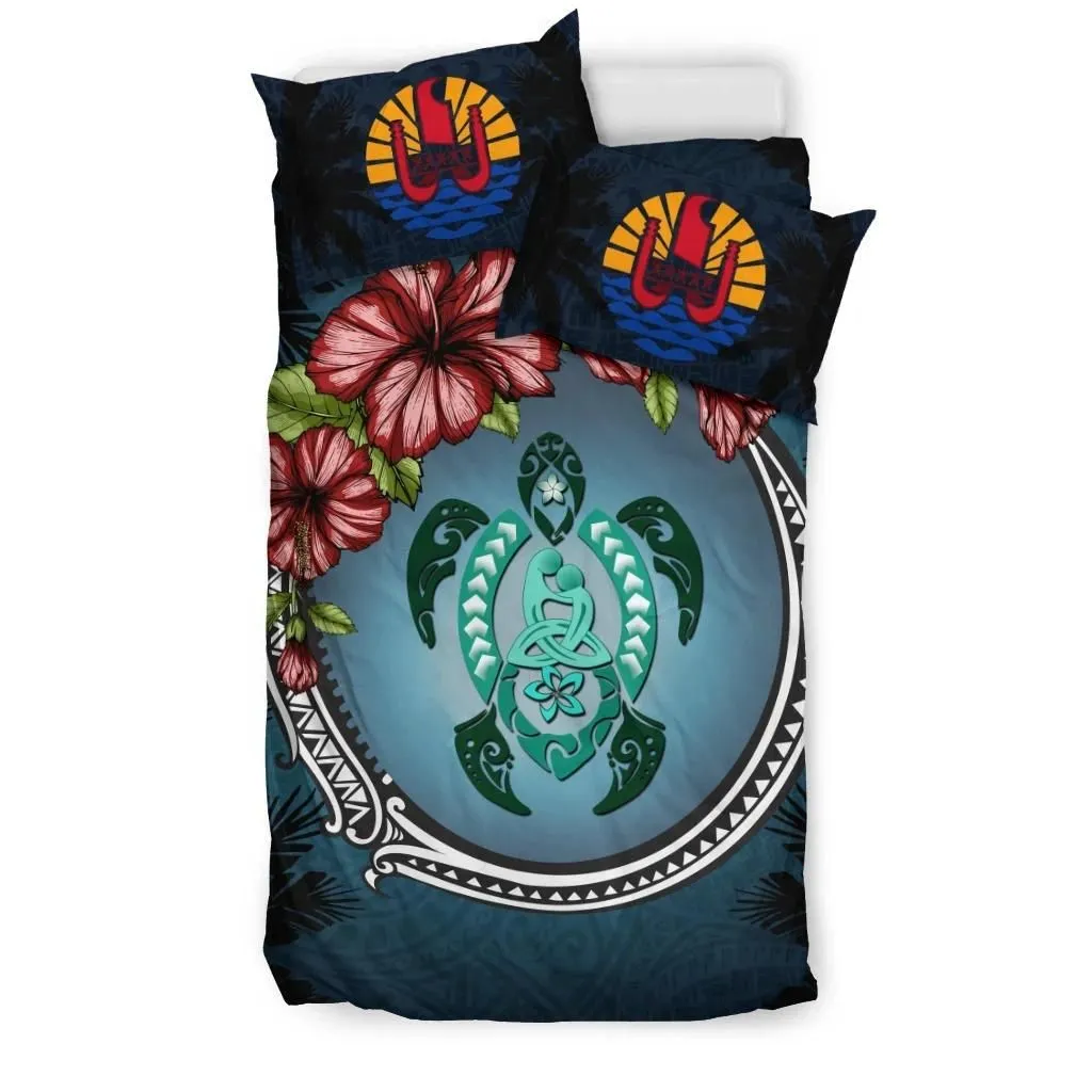 FamilyGater Bedding Set - Cover and Pillow Cases Tahiti - Polynesian Turtle Hibiscus Mother Son A24