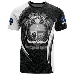 Nauru Polynesian T shirt - Nauru Flag Coat Of Arms Polynesian Tattoo White Black