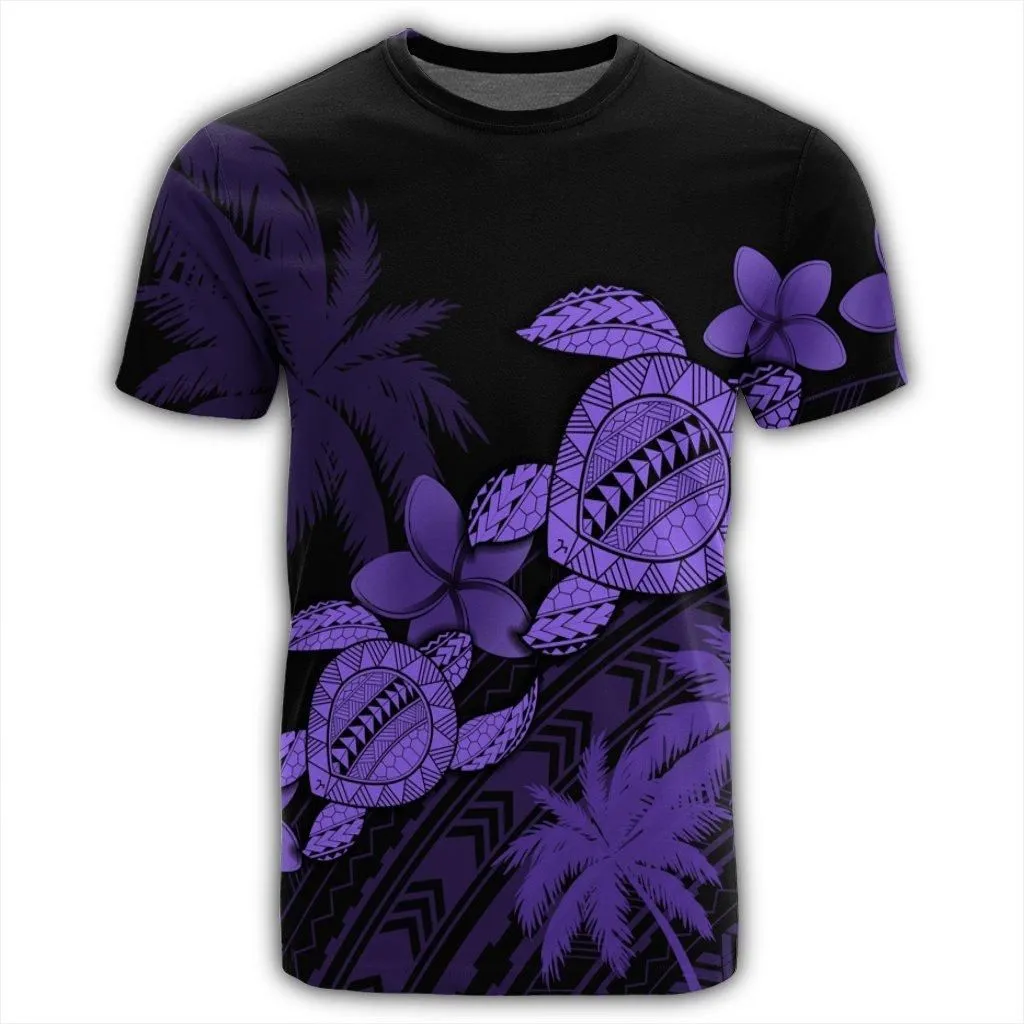 Hawaii Turtle Plumeria Coconut Tree Polynesian T-Shirt - Purple - AH