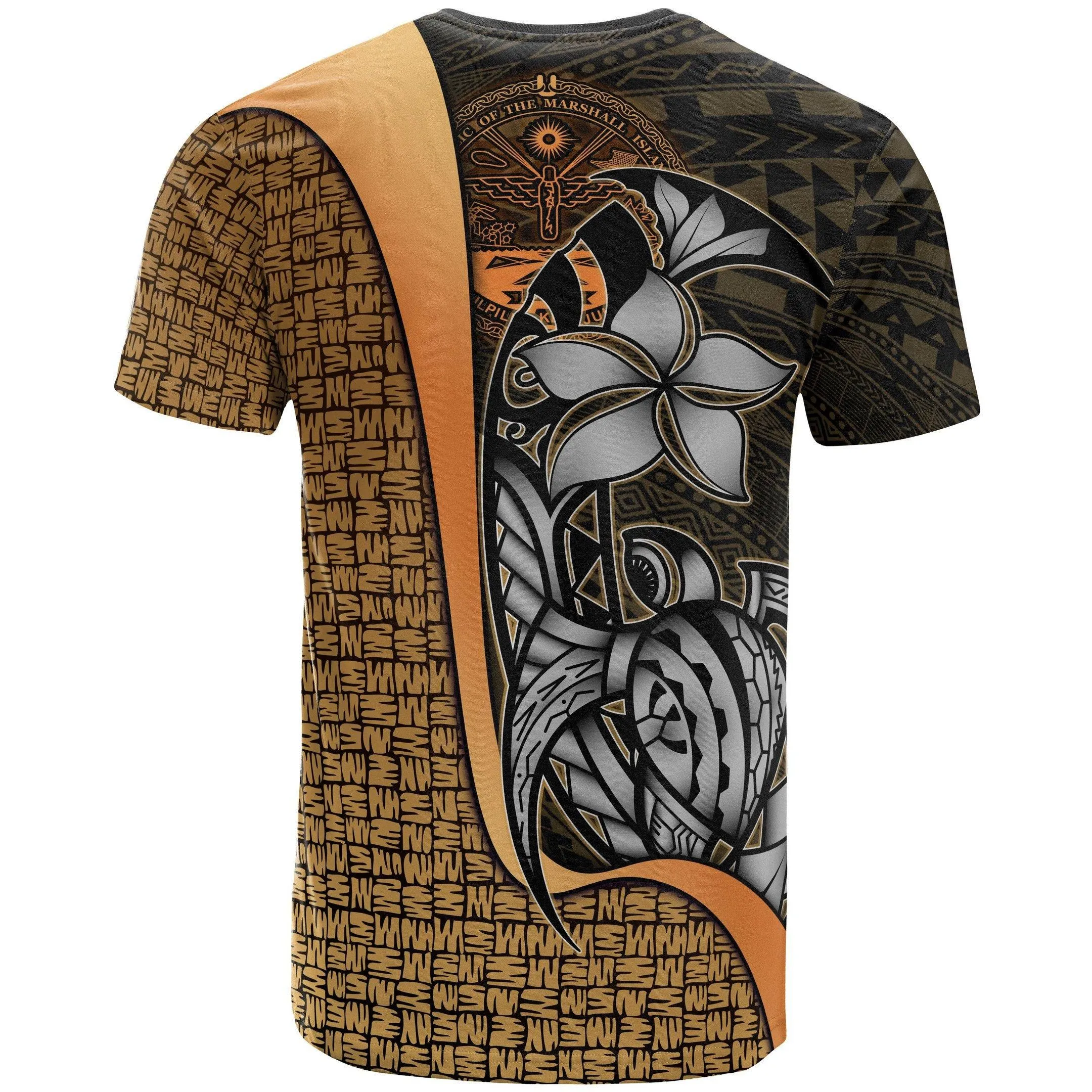 Alohawaii T-Shirt - Tee Marshall Islands Polynesian Gold Coat of Arm - Turtle with Hook - BN11