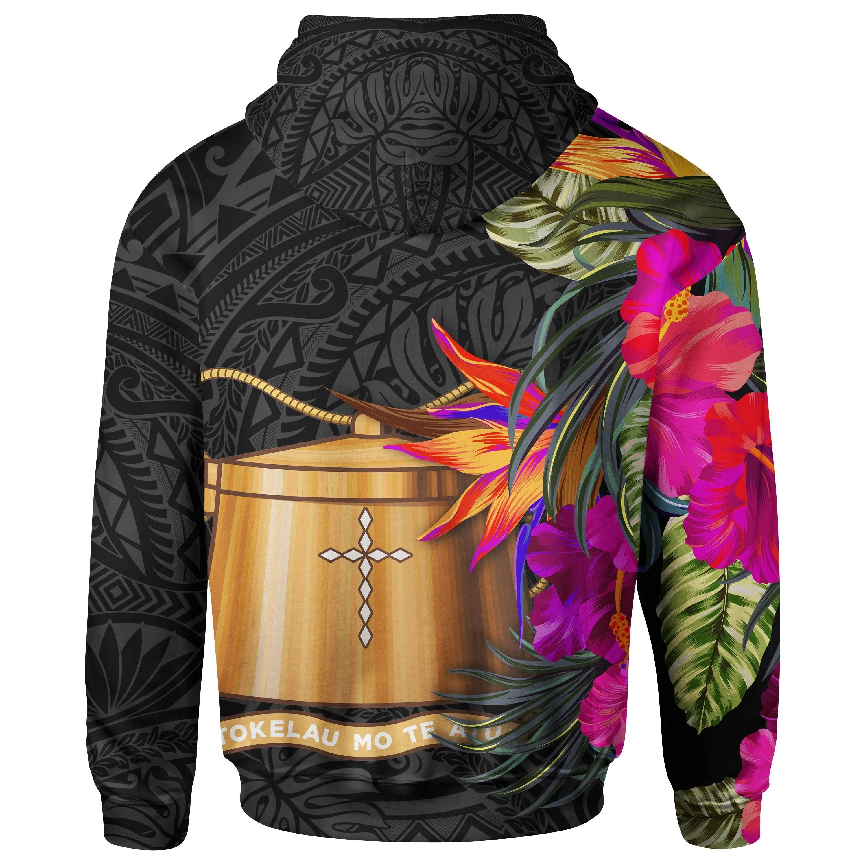 Tokelau Hoodie - Polynesian Hibiscus Pattern