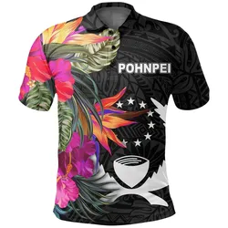 Pohnpei Polo Shirt - Hibiscus Polynesian Pattern