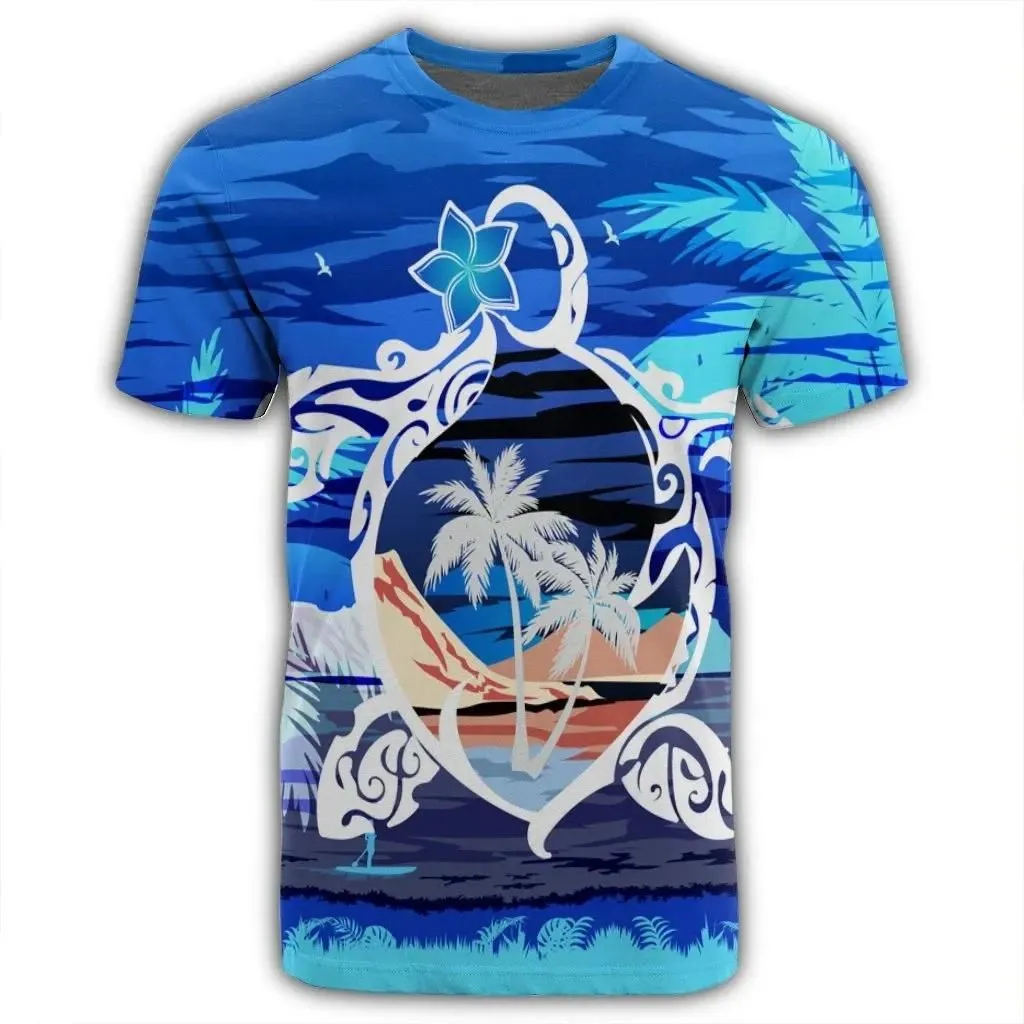 Alohawaii Tee - Hawaiian Turtle Plumeria Coconut Tree Polynesian T-Shirt Blue - AH - J4R