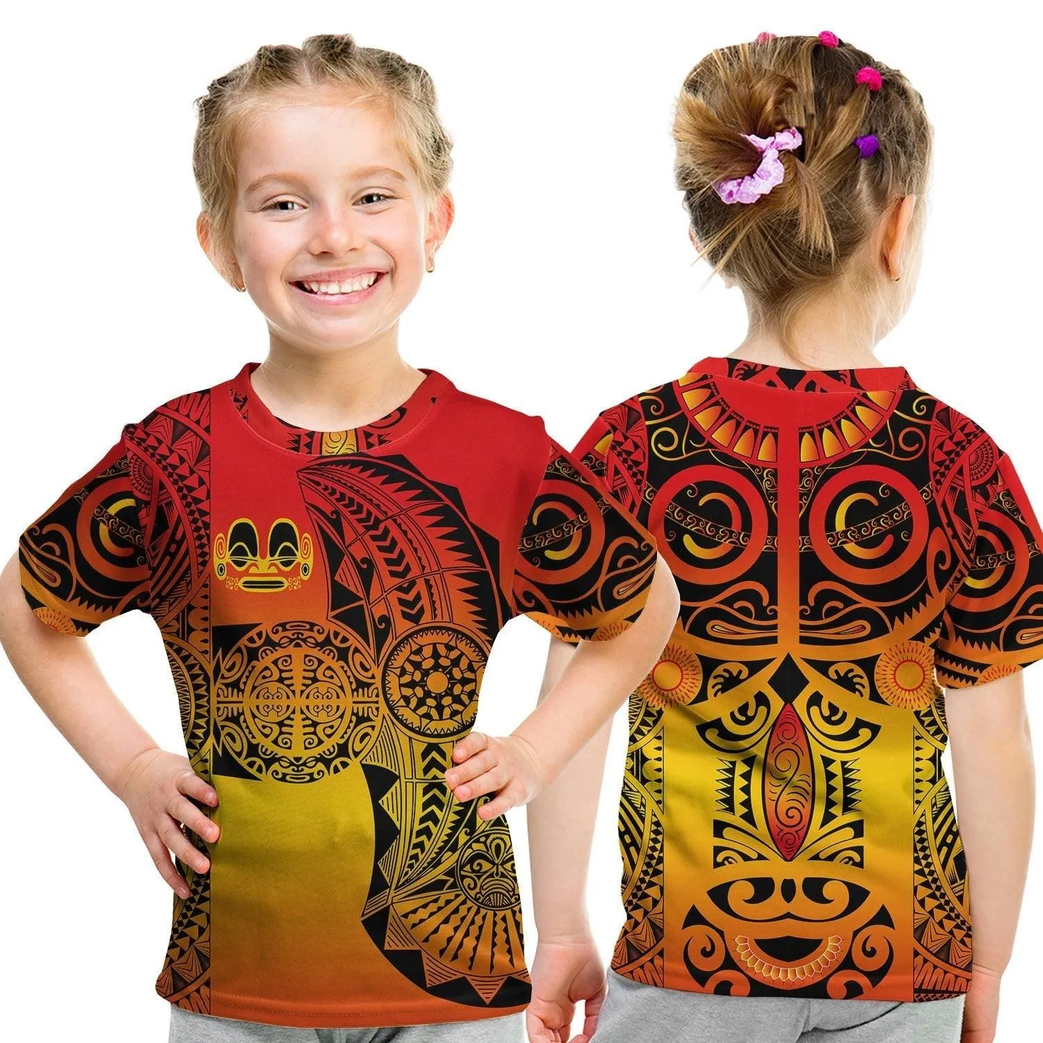 Marquesas Islands T Shirt KID Marquesan Tattoo Original Style - Gradient Red LT8