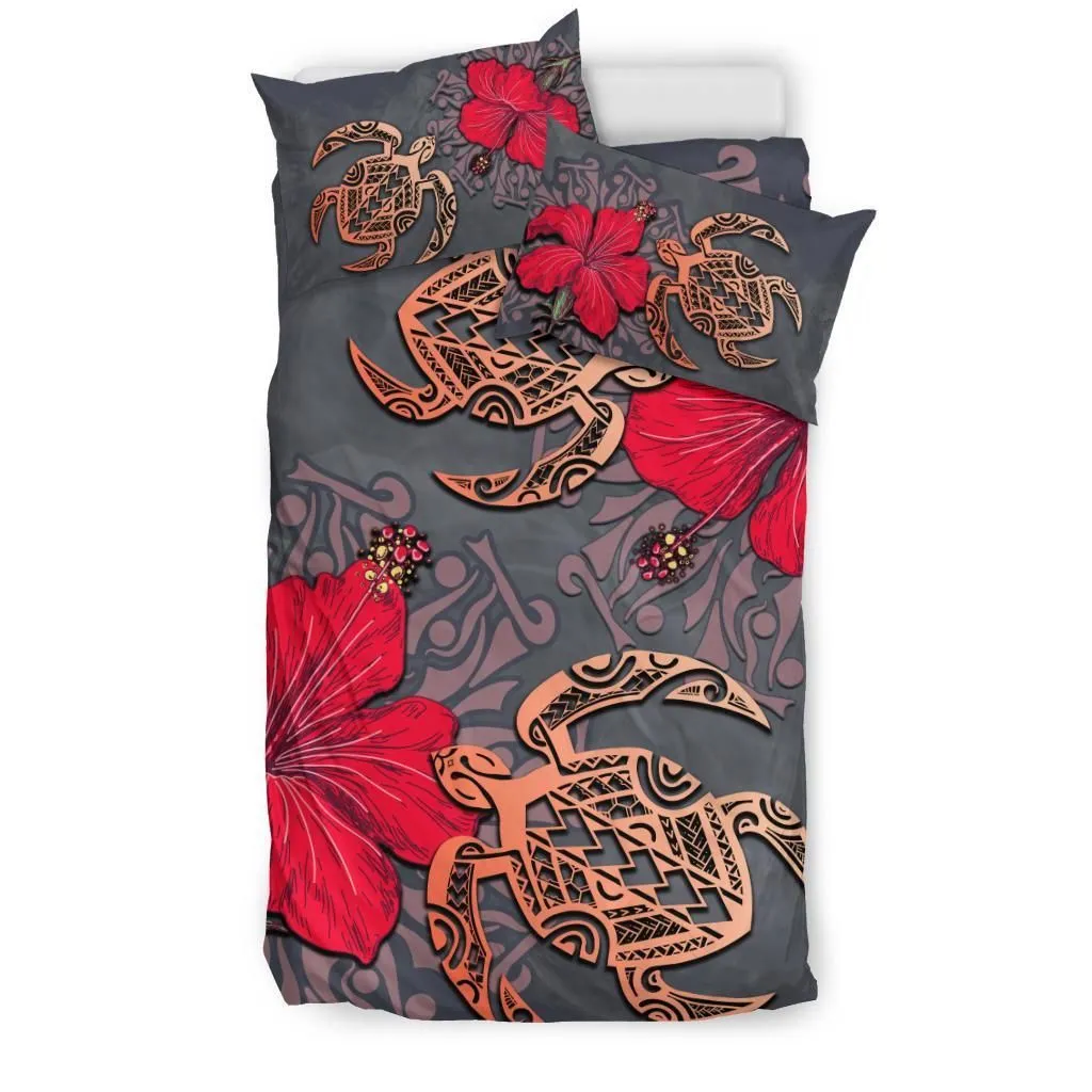 Hawaii Turtle Hibiscus Polynesian Bedding Set - Khoi Style - AH
