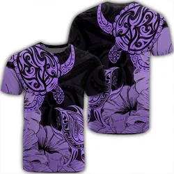 Hawaii Turtle T-Shirt Polynesian Hibiscus Art Violet - AH