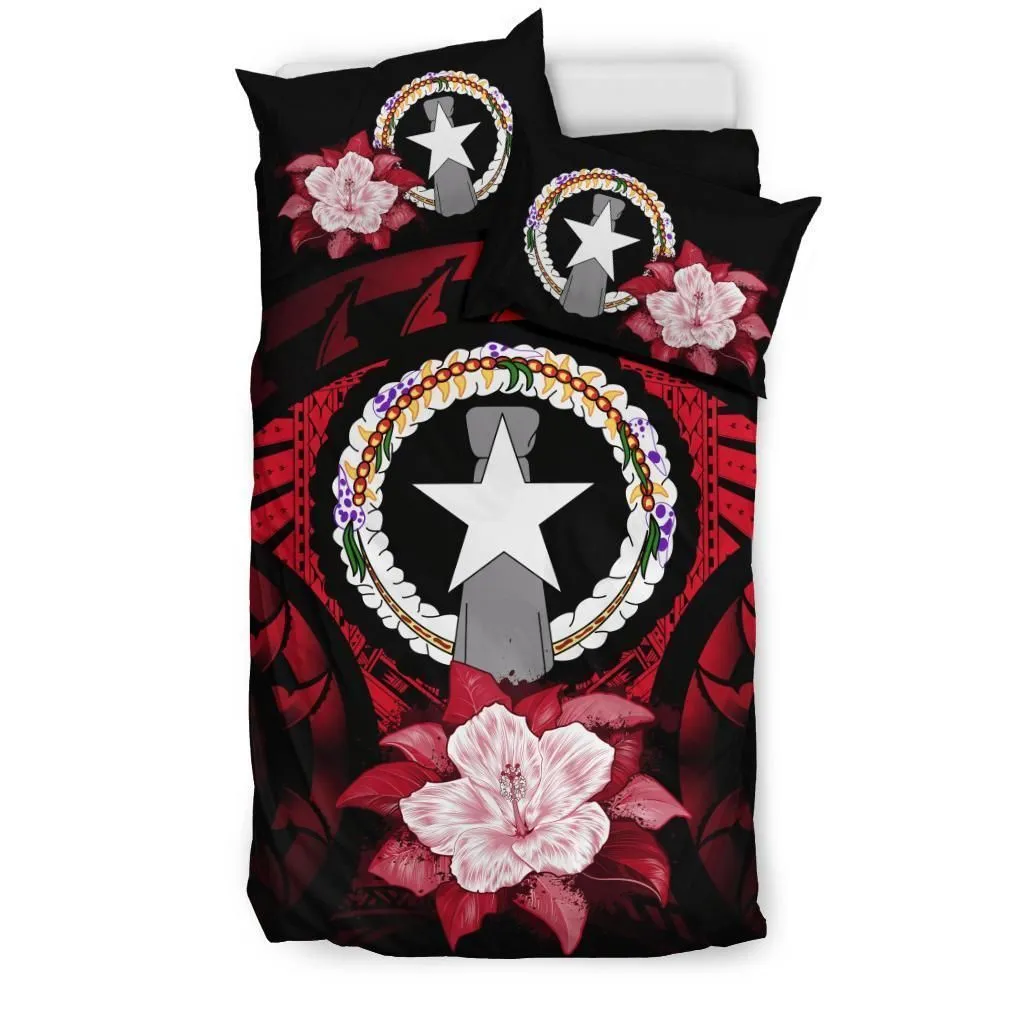 Northern Mariana Islands Red Hibiscus Bedding Set Bedroom Decor