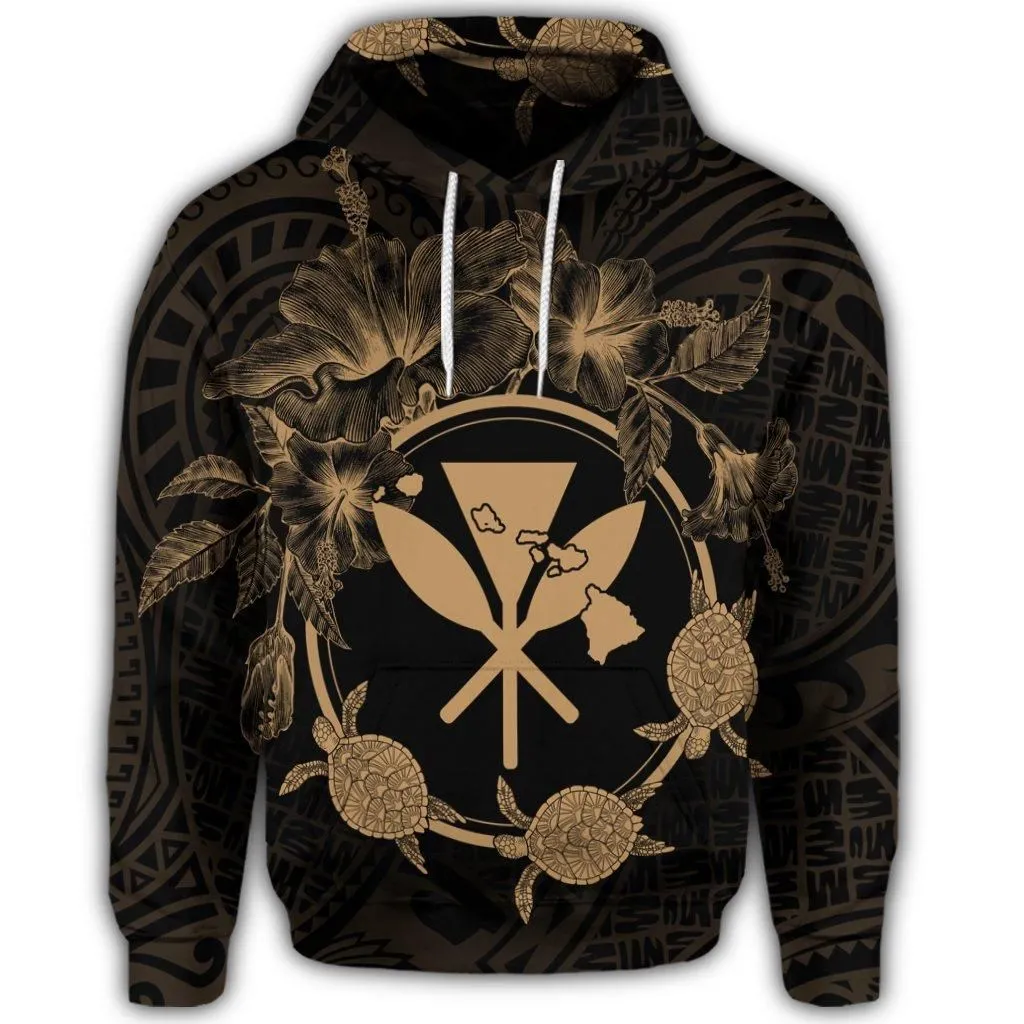 Hawaiian Kanaka Turtle Hibiscus Polynesian Hoodie - Anthea Style Gold