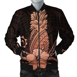 Hawaii Polynesian Pineapple Hibiscus Bomber Jacket - Orange - AH